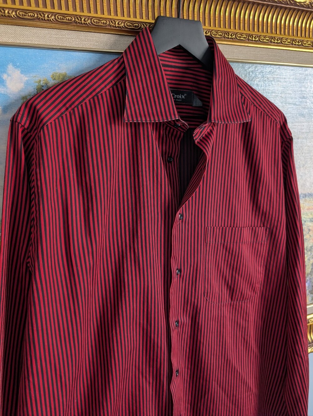 St.Croix Red and Black Striped Dress Shirt